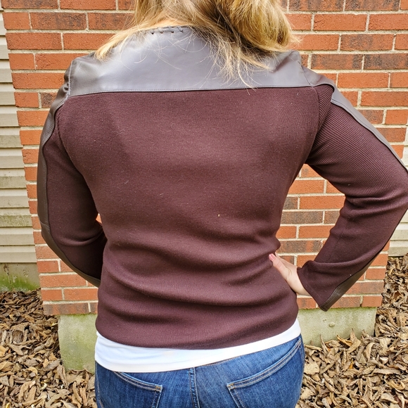 Brown Leather and knit jacket - Nygard Collection - Picture 7 of 8